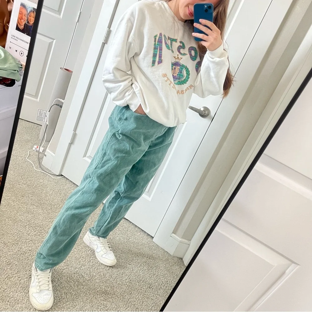 NO EXCUSES Vintage Green Mom Jeans Boyfriend sz. L - Picture 6 of 13